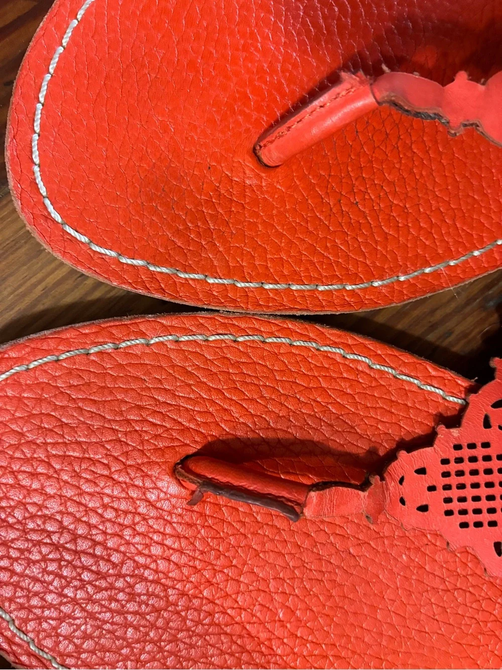 Tory Burch Orange Laser-Cut Leather Thong Sandals